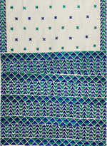 Hand Embroidered White Phulkari Saree in Blue Accents