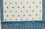 Hand Embroidered White Phulkari Saree in Blue Accents