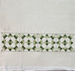Phulkari Hand Embroidered Off-White Stole with Green Borders | The Amritsar Store