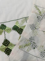 Phulkari Hand Embroidered Off-White Stole with Green Borders | The Amritsar Store
