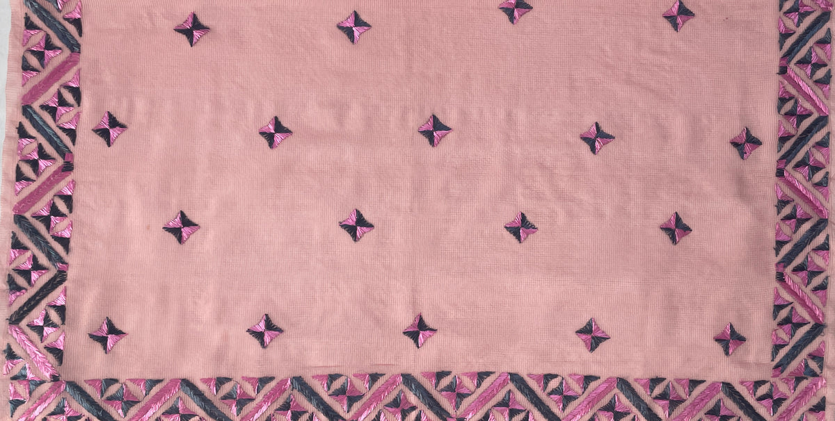 Elegant Pink Phulkari Saree with Hand Embroidery