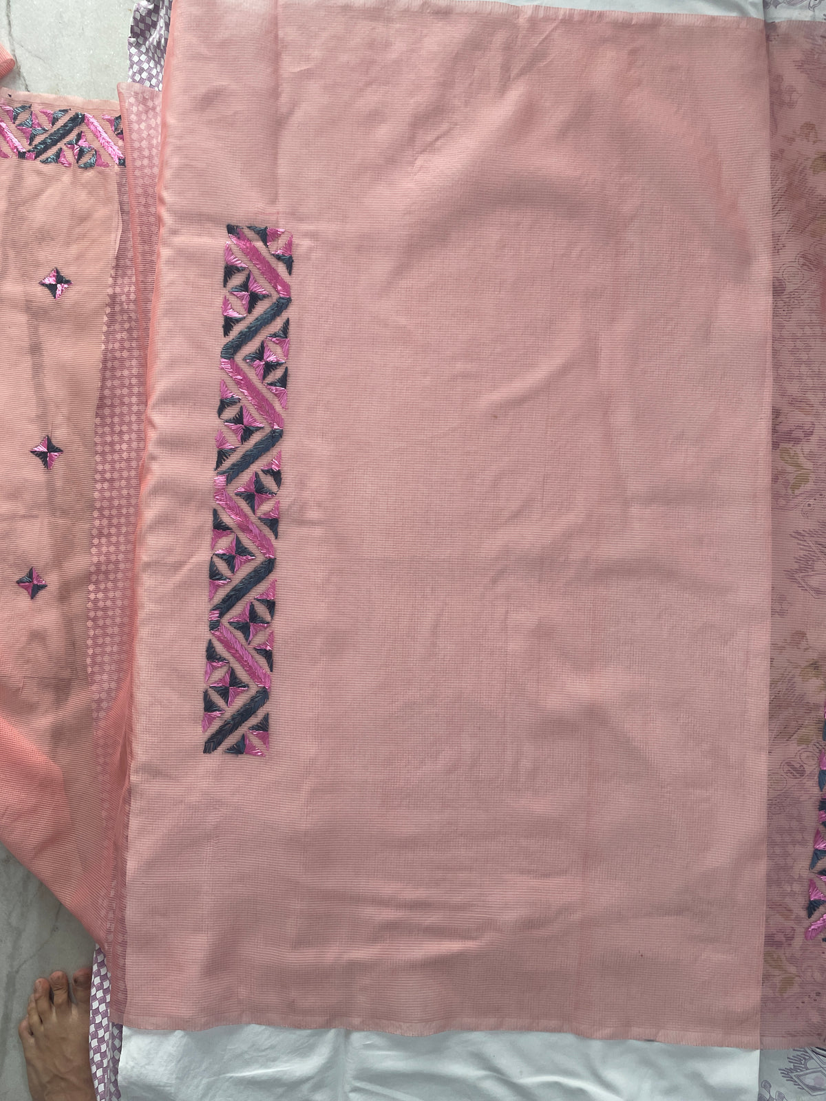 Elegant Pink Phulkari Saree with Hand Embroidery