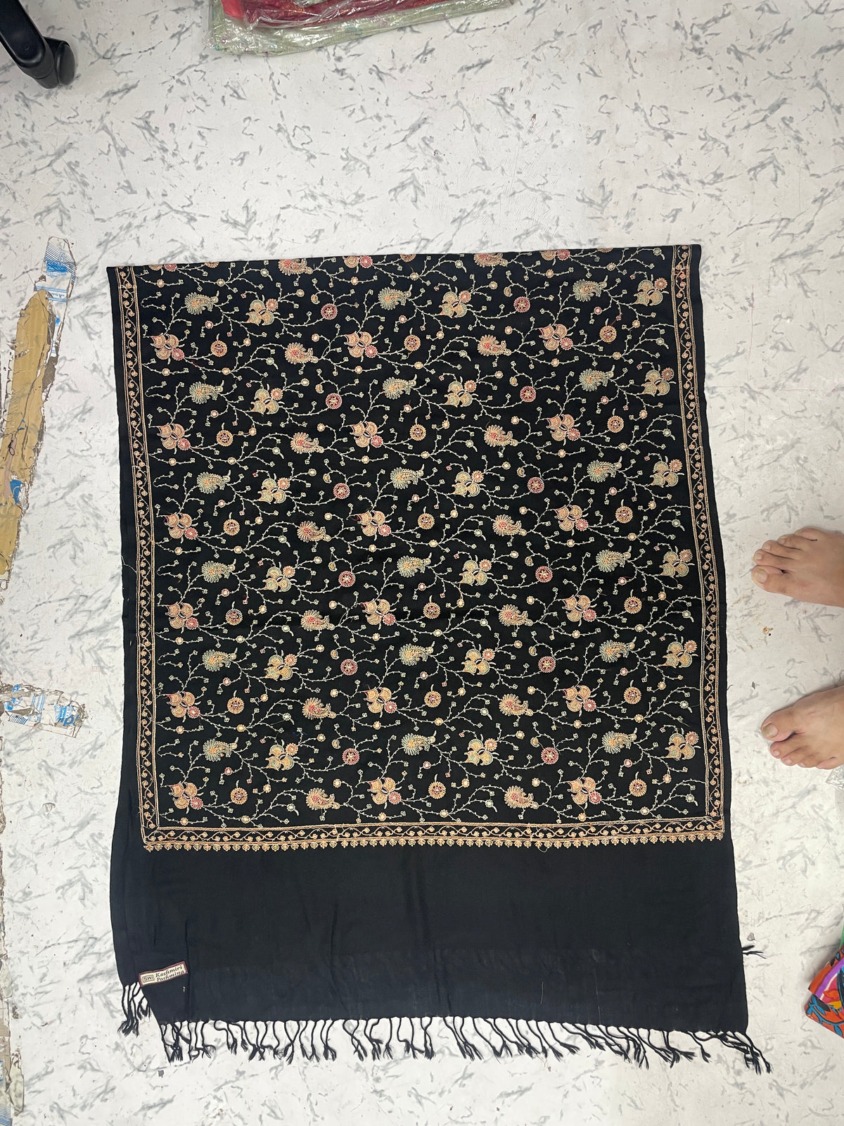 The Amritsar Store Womens Black Hand Embroidered Stole – Elegant Wool Wrap for Women