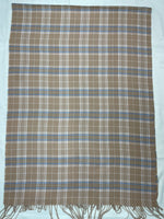 Classic Brown & Blue Checkered Shawl – Soft Winter Wrap with Fringe Detailing