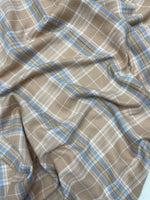 Classic Brown & Blue Checkered Shawl – Soft Winter Wrap with Fringe Detailing