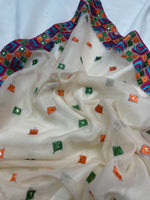 Phulkari Hand Embroidered Dupatta in cream color with multicolor thread | The Amritsar Store