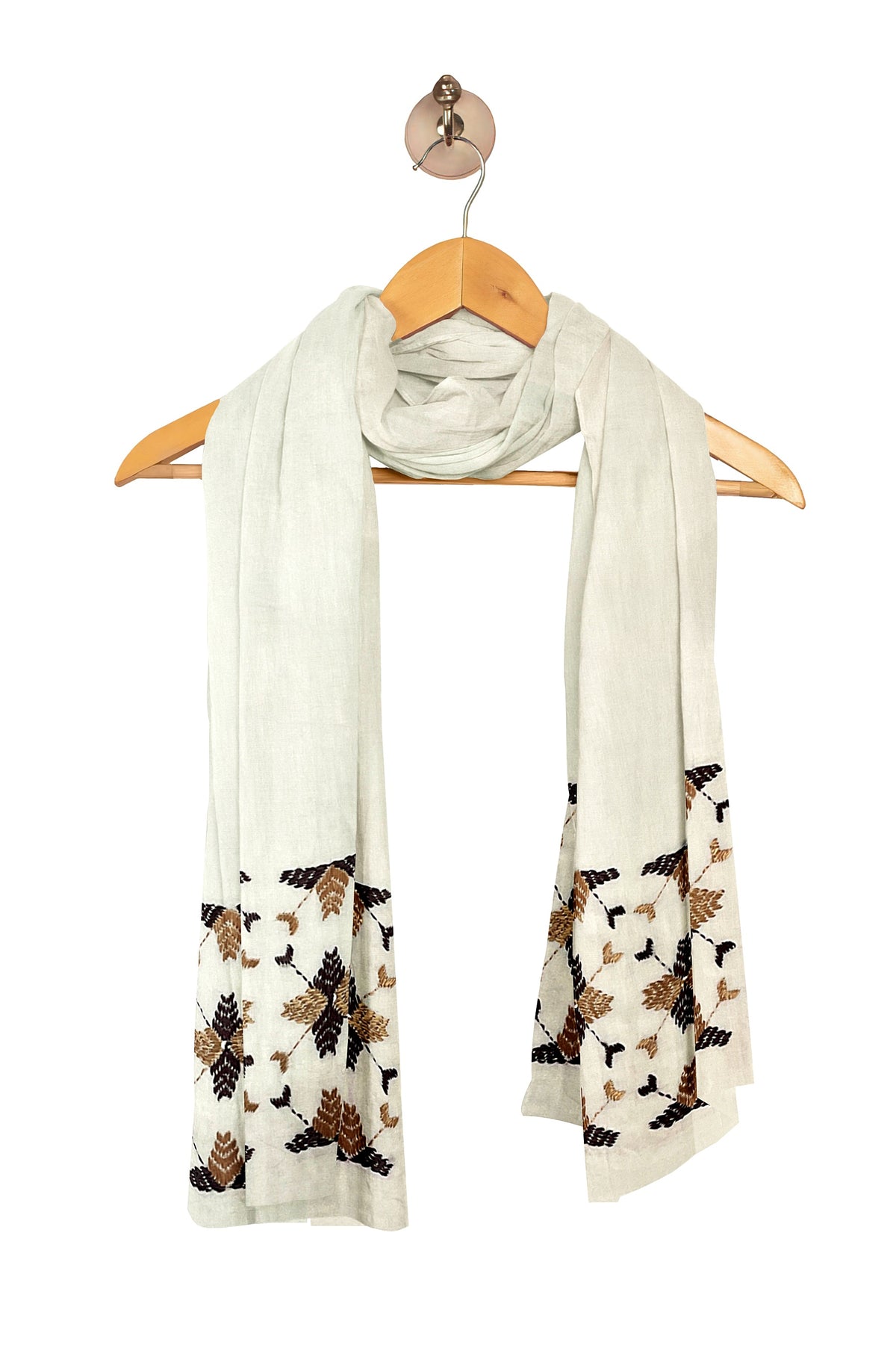 Phulkari Hand-Embroidered Cream Stole with geometric Pattern – Ethnic Wrap