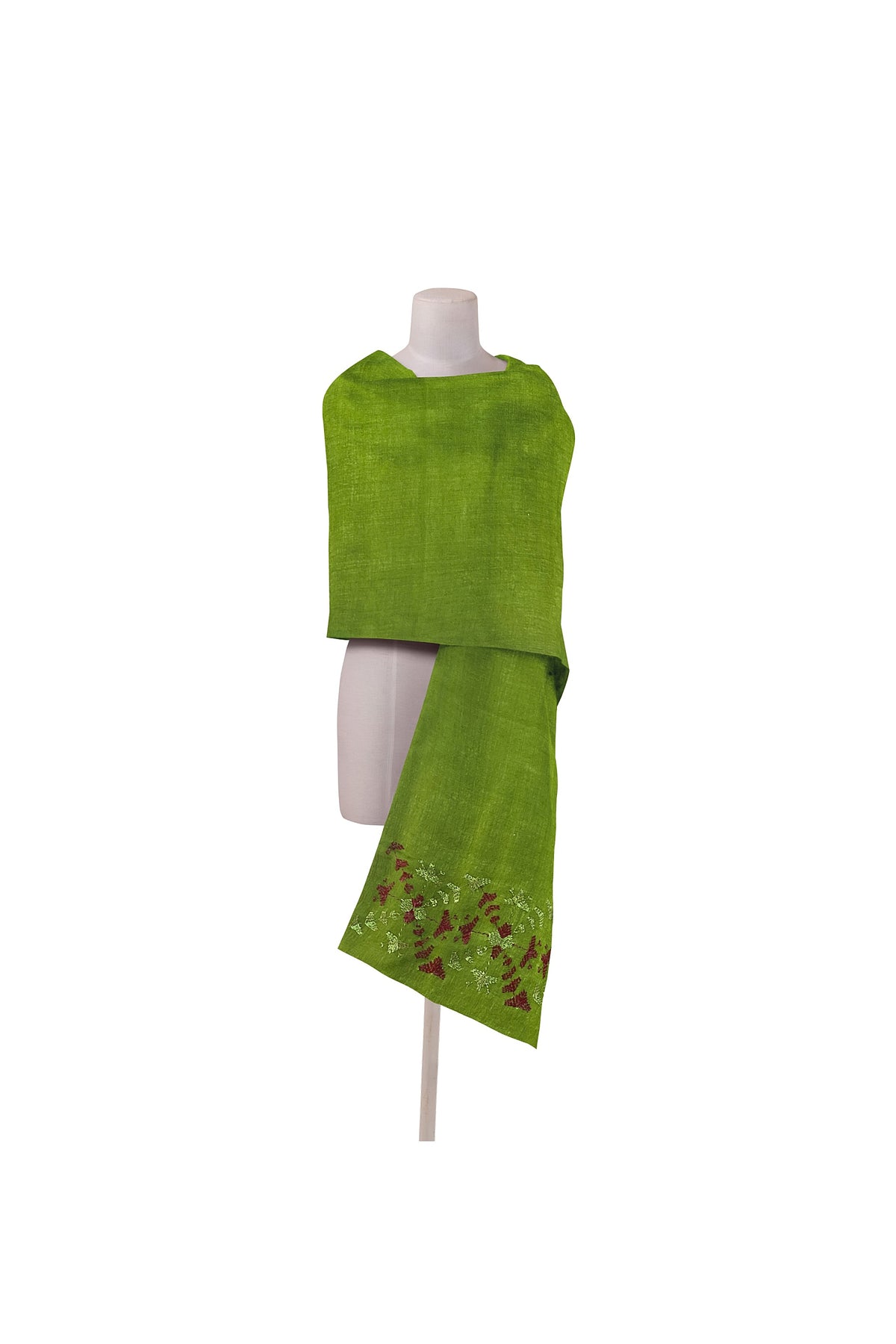 Phulkari Hand Embroidered Stole in green with Magenta Border | The Amritsar store