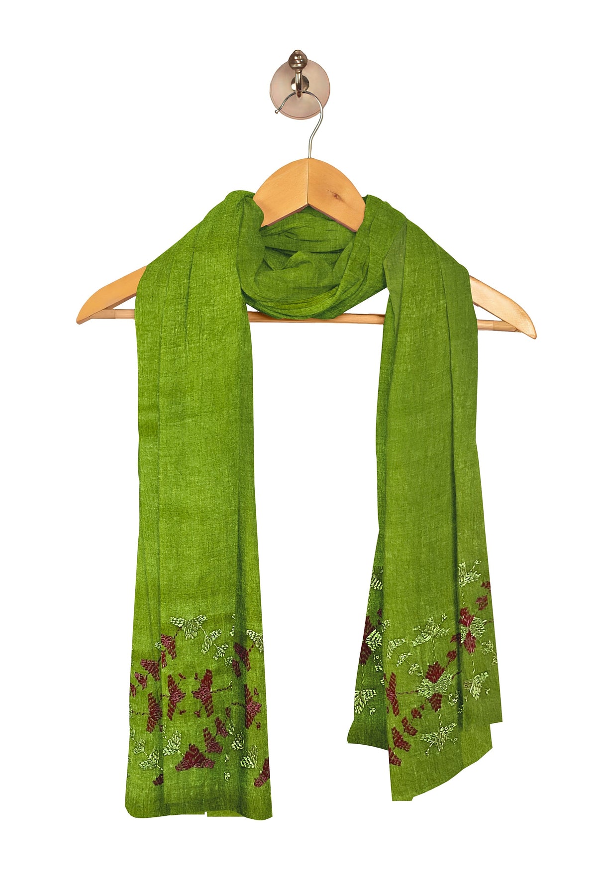 Phulkari Hand Embroidered Stole in green with Magenta Border | The Amritsar store