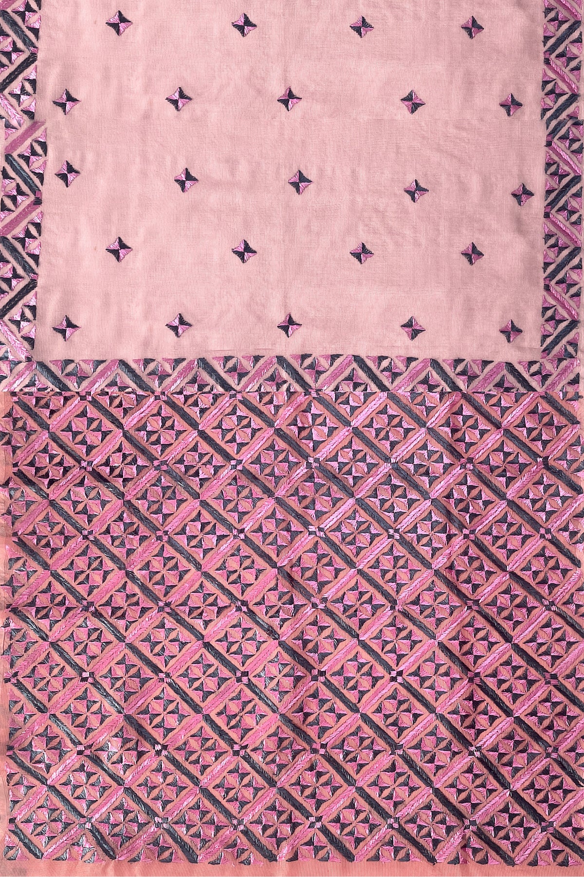 Elegant Pink Phulkari Saree with Hand Embroidery