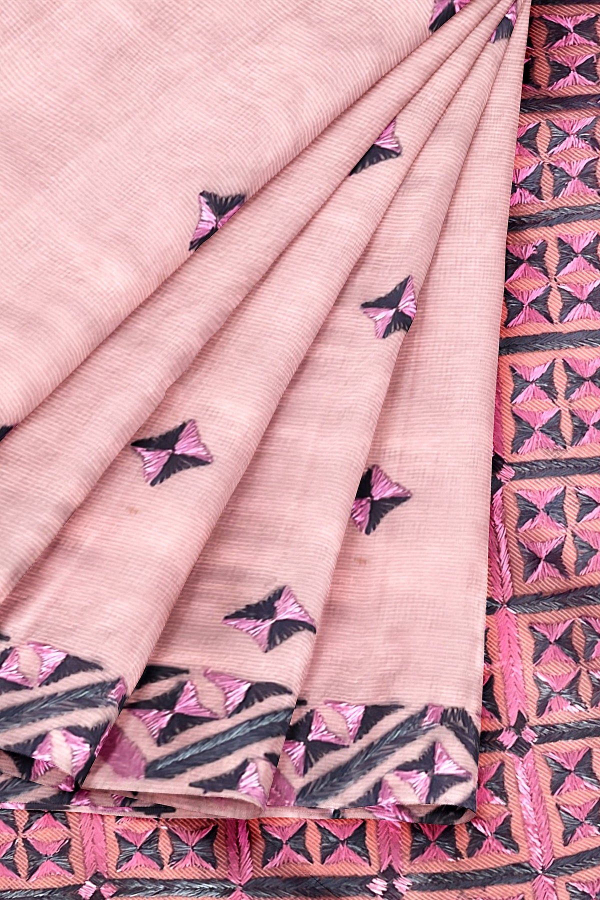 Elegant Pink Phulkari Saree with Hand Embroidery