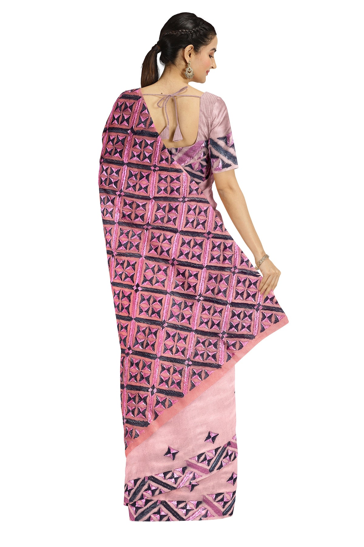 Elegant Pink Phulkari Saree with Hand Embroidery