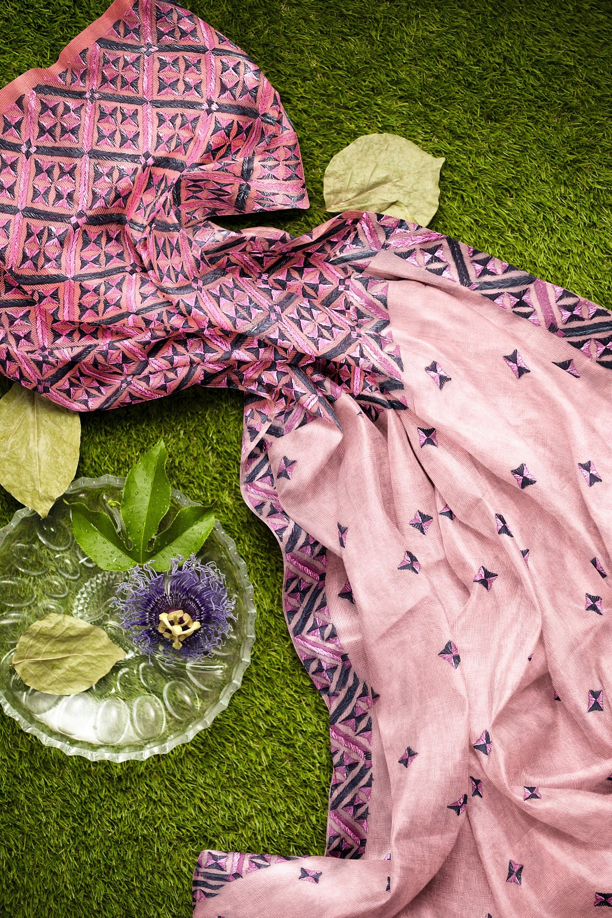Elegant Pink Phulkari Saree with Hand Embroidery