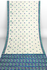 Hand Embroidered White Phulkari Saree in Blue Accents
