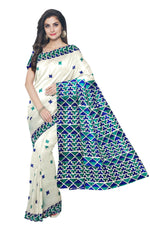 Hand Embroidered White Phulkari Saree in Blue Accents