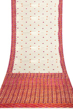Off-White Phulkari Saree with Magenta & Orange Thread Embroidery