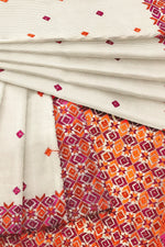 Off-White Phulkari Saree with Magenta & Orange Thread Embroidery