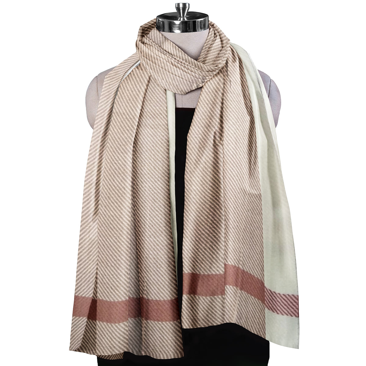 The Amritsar Store Classic Taupe & Ivory Check Wool Scarf