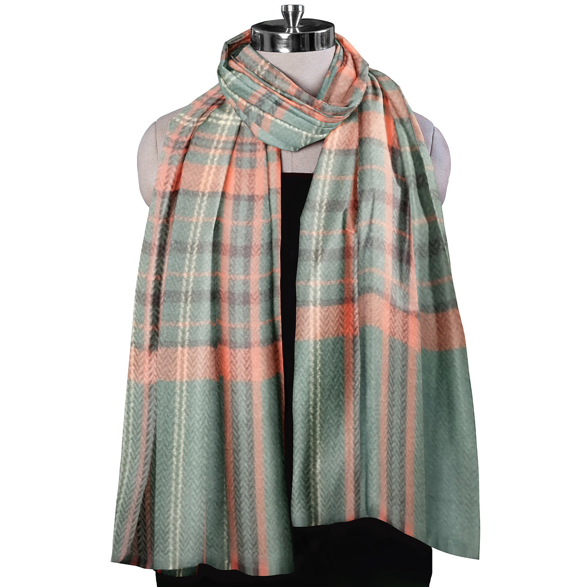 The Amritsar Store Classic Green, Rust & Beige Check Wool Scarf