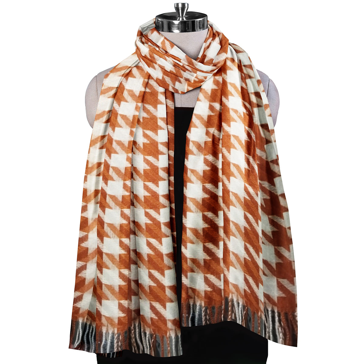 The Amritsar Store Brown & White Patterned Scarf