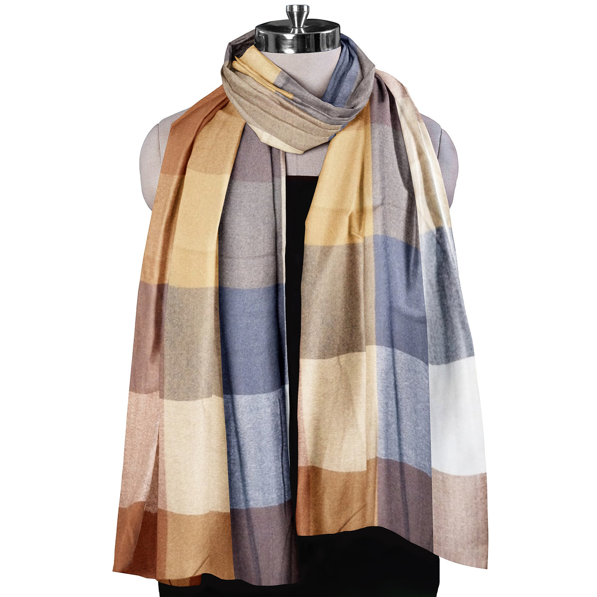 The Amritsar Store Brown, Beige & Grey Check Wool Scarf