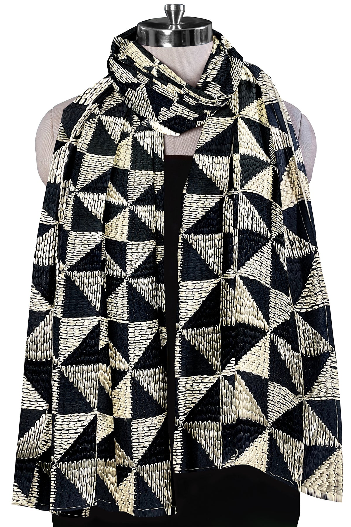Phulkari dupatta with geometric embroidery & four side golden gotta on borders