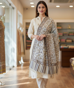 The Amritsar Store Womens Elegant Off-White Stole with Floral Accents
