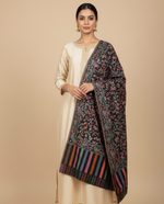 The Amritsar Store Womens Fine Wool Floral Kashmiri Shawl,Black