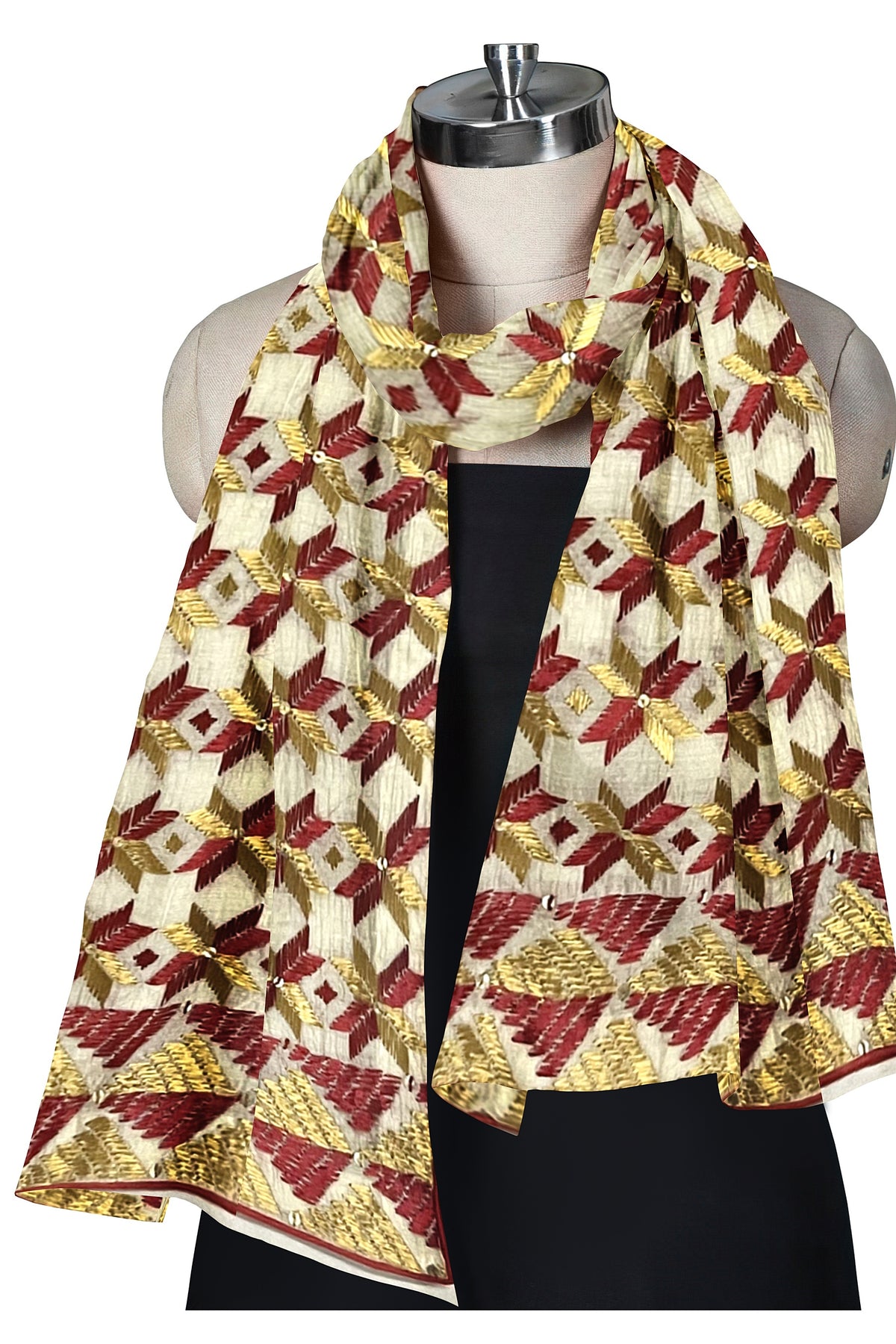 Beige Blossom Heritage stole by The Amritsar Store
