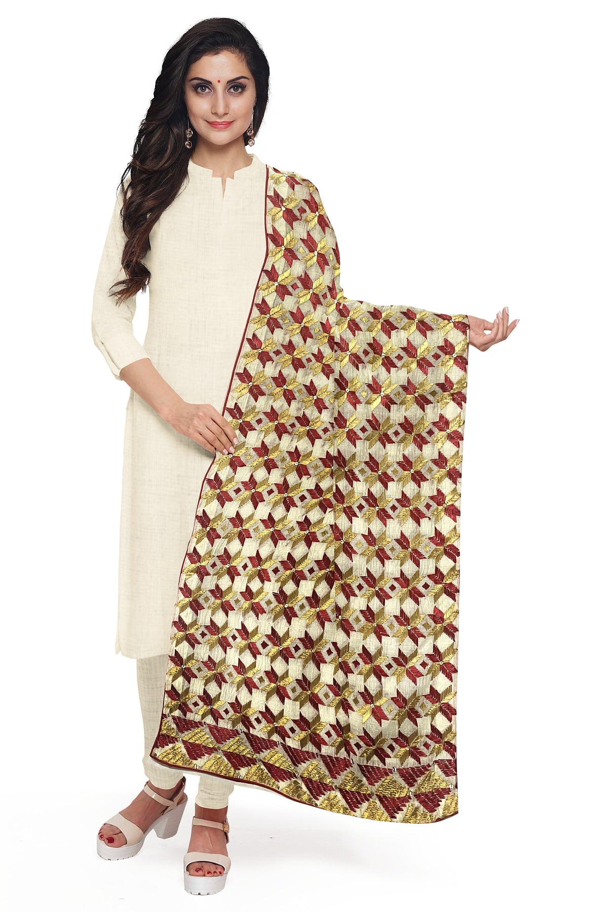 Beige Blossom Heritage stole by The Amritsar Store