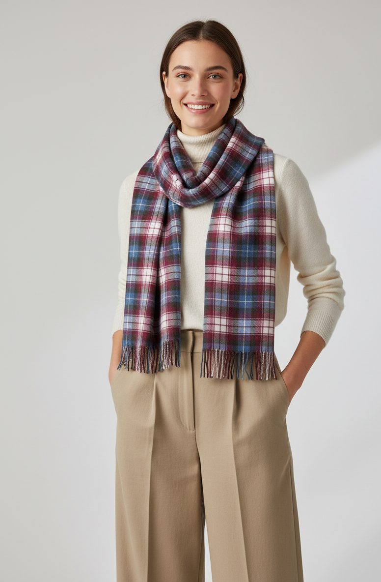 "Blue and Red Checkered Scarf, Soft Winter Wrap for Men and Women by The Amritsar Store