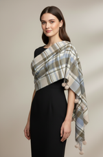 The Amritsar Store Blue & Beige Plaid Wool Scarf for Women – Soft Winter Checkered Scarf