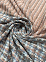 The Amritsar Store elegant reversible wool scarf featuring grey plaid design with soft pink woven accents
