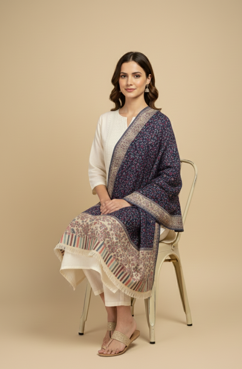 "The Amritsar Store Kashmiri Jaal Weave Shawl – Fine Wool, Intricate Floral Motifs"