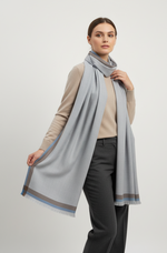 "Classic Grey Plaid Scarf with Dual-Tone Border, Soft Unisex Muffler by The Amritsar Store – Stylish Winter Wear Accessory