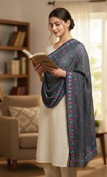 The Amritsar Store Phulkari Dupatta – Hand Embroidered Traditional Design in Navy Blue