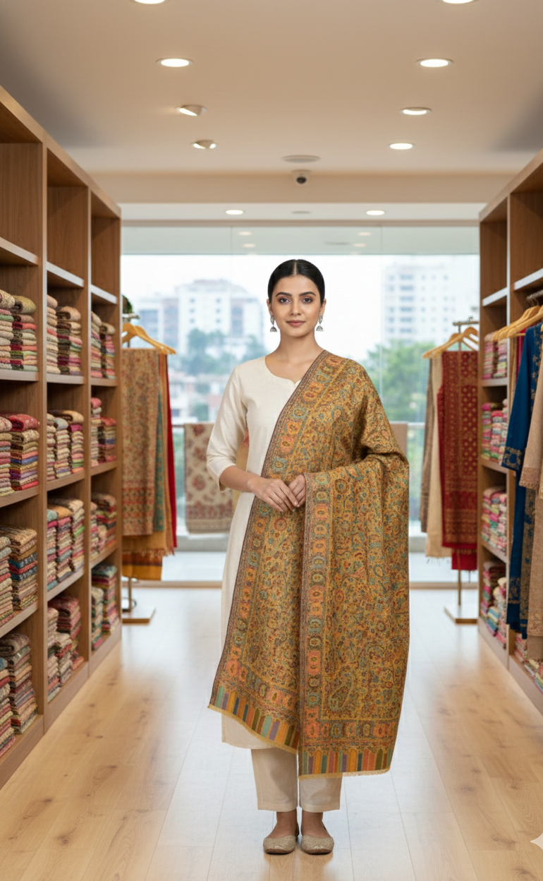 "The Amritsar Store Kashmiri Jaal Weave Shawl in Fine Wool – Multicolor Paisley Design