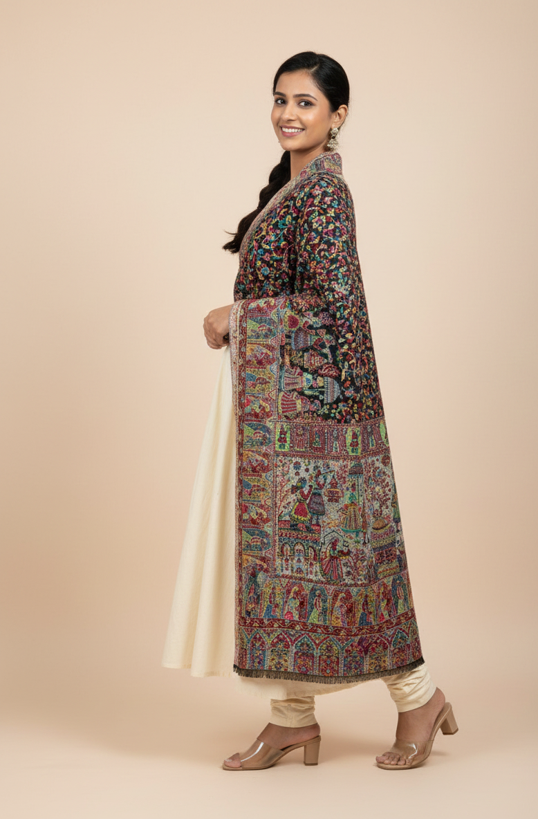 “The Amritsar Store Heritage Kani Stole – Vibrant Mughal-Inspired Story Weave (Women)”