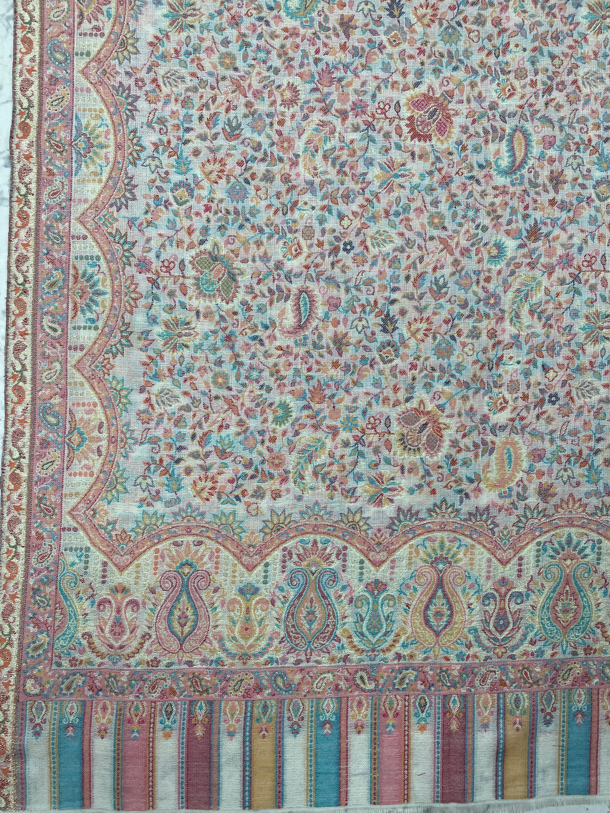 "The Amritsar Store Pastel Jaal Fine Wool Shawl with Multitone Paisley and Floral Weave"