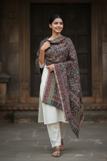 Majestic Peacock Garden Jaal shawl with intricate multicolor woven peacock and floral motifs, Kashmiri-inspired design