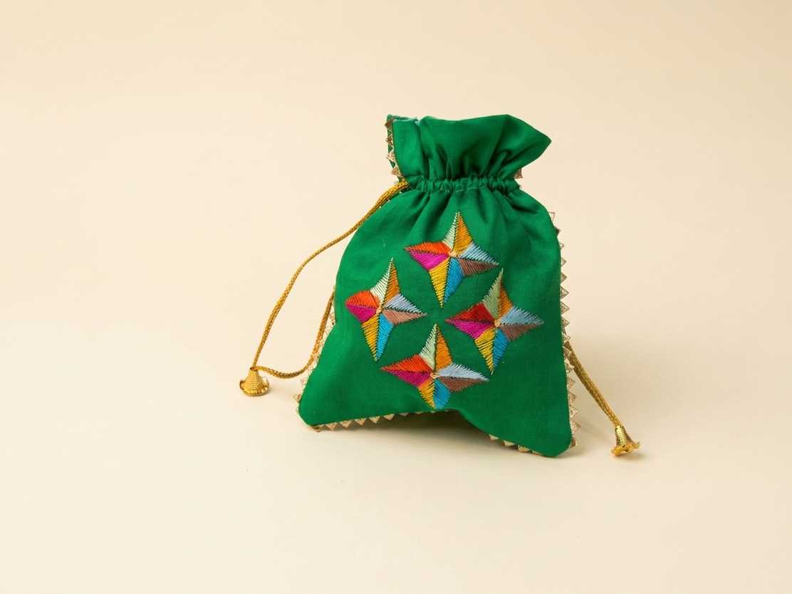 The Amritsar Store Phulkari Embroidered Potli Bag for Women