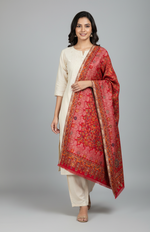 “The Amritsar Store Red Jaal Pattern Shawl with Intricate Floral Vine Weave – Premium Kashmiri Wool Wrap”
