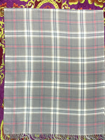 “The Amritsar Store winter plaid wool scarf in grey with soft pink accents, warm lightweight wool scarf