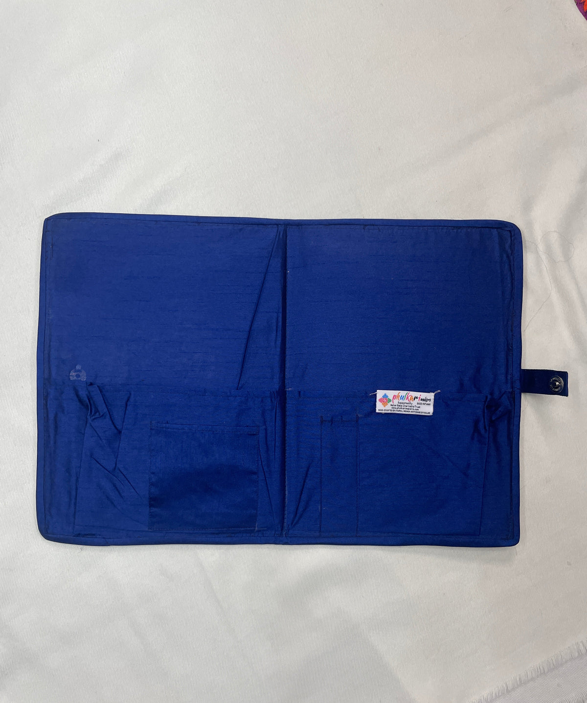 The Amritsar Store Handmade Blue Embroidered Fabric Document File with Traditional Mirror Work Detailing
