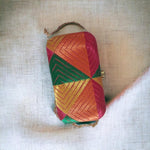 Phulkari Embroidery Clutch MultiColor Metal Based Clutch with Phulkari Fabric pasted By The Amritsar Store - The Amritsar Store