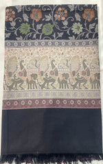 Women's black floral jaal shawl featuring an elegant Sozni style design with intricate traditional motifs in a premium designer wrap.