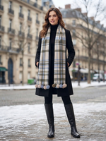 Blue Beige Plaid Wool Scarf for Women – Soft Winter Scarf with Tassels | The Amritsar Store - The Amritsar Store