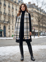 Blue Beige Plaid Wool Scarf for Women – Soft Winter Scarf with Tassels | The Amritsar Store - The Amritsar Store