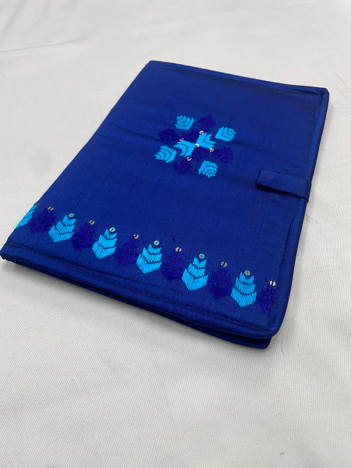 The Amritsar Store Handmade Blue Embroidered Fabric Document File with Traditional Mirror Work Detailing