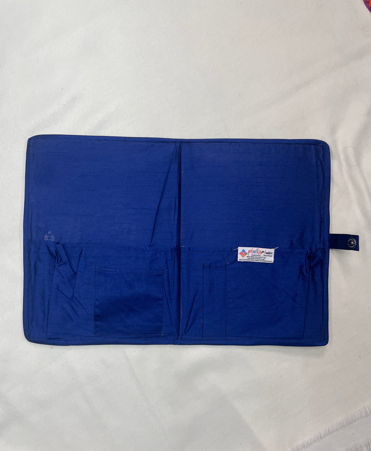 The Amritsar Store Handmade Blue Embroidered Fabric Document File with Traditional Mirror Work Detailing